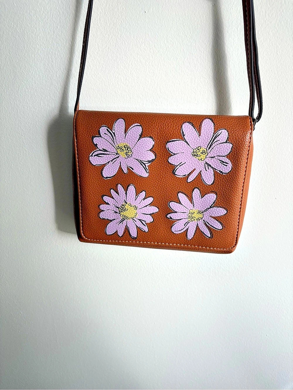 Vera Bradley Faux Leather Floral Crossbody Bag in Brown & Purple Like New